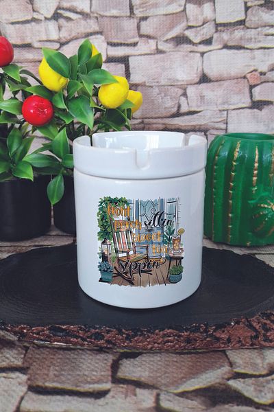 giftkonsept Front Porch Sittin Sweet Tea Sippin Summer Themed Printed Ceramic Lid Odorless Ashtray