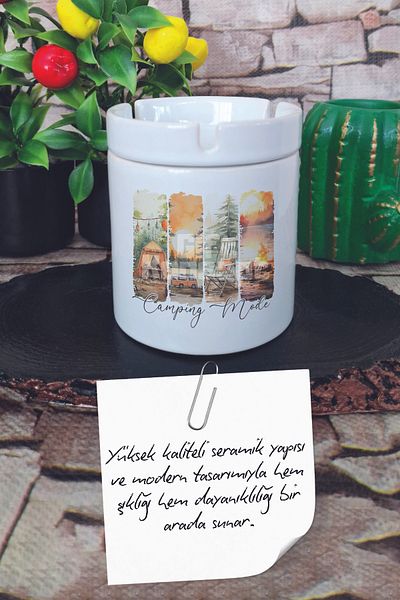 giftkonsept Camping Fashion Summer Themed Printed Ceramic Lid Odorless Ashtray