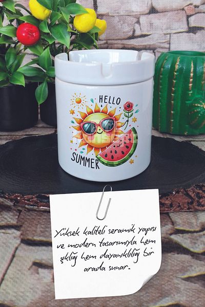 giftkonsept Hello Summer Summer Themed Printed Ceramic Lid Odorless Ashtray