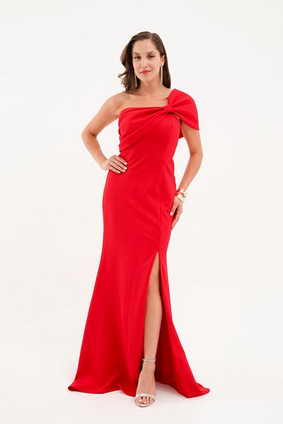 Lafaba Women's Red Bow Detail Long Evening Dress