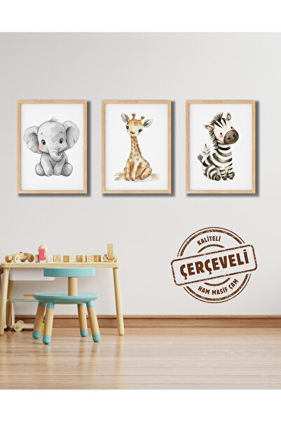 TABLOX Set de 3 picturi MDF pentru camera bebelușilor și copiilor cu cadru di...