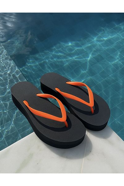 NUR KARACA 25Y1103 Flip-Flop High Sole Comfortable Daily Summer Beach Slippers for Women-Platrofm Model