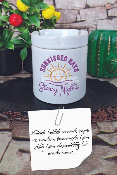 giftkonsept Sunkissed Days Starry Nights Summer Themed Printed Ceramic Lid Odorless Ashtray