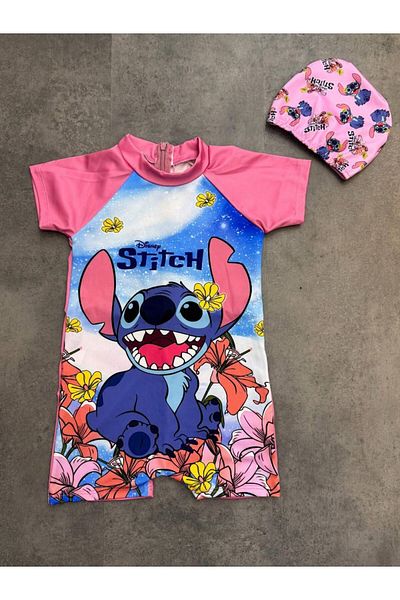 Arya Nisa Kids Girl's Stich Printed Swimsuit Jumbo Bone Set