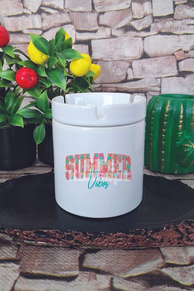 giftkonsept Summer Vibes Turquoise Summer Themed Summer Themed Printed Ceramic Lid Odorless Ashtray