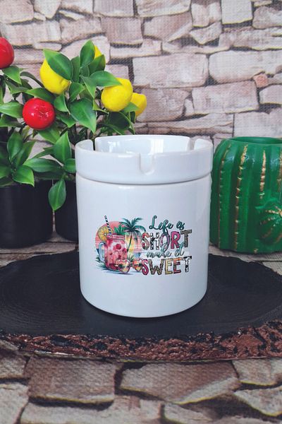 giftkonsept Life Is Short Make It Better Summer Themed Printed Ceramic Lid Odorless Ashtray
