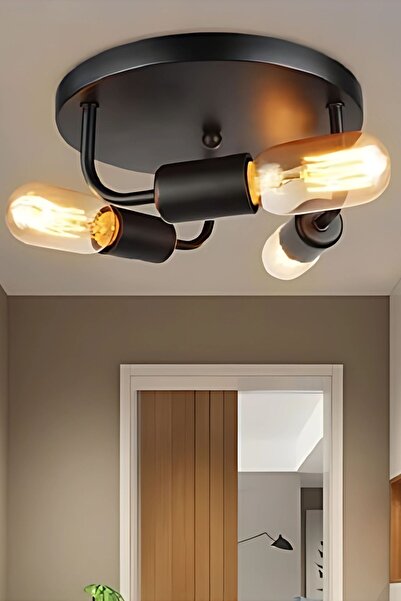 Ömür Avize sima modern 3lü siyah kasa avize