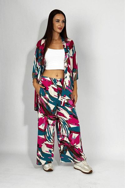 Betimoda Woven Viscose Relaxed Cut Kimono Bottom Long Suit Fuchsia