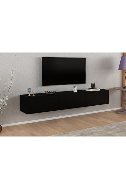 Arden 3 Kapaklı Duvara Monte TV Ünitesi - Siyah