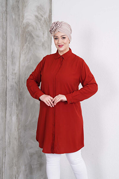 Polologin Butik Kiremit Renk Klasik Gömlek Tunik