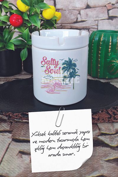 giftkonsept Τασάκι χωρίς οσμή με κεραμικό καπάκι με καλοκαιρινό θέμα Salty Soul