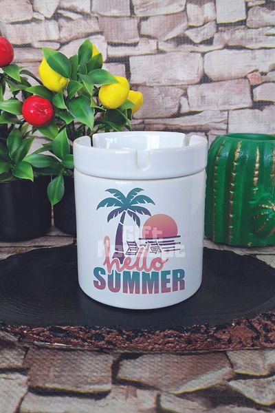 giftkonsept Hello Summer Retro Summer Themed Printed Ceramic Lid Odorless Ashtray