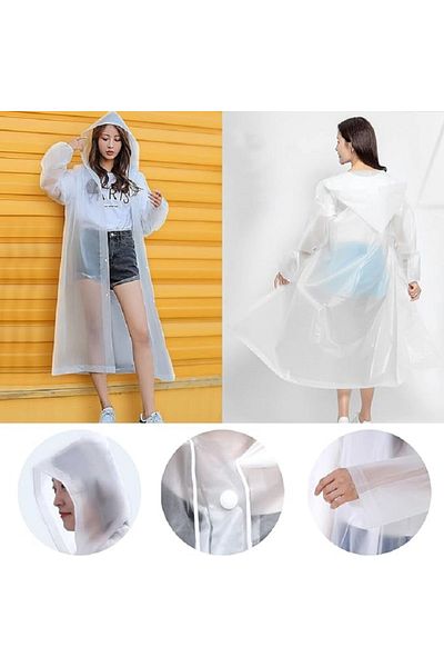 Kuzey 50 Pcs Vip White Unisex Rain Coat Outdoor Raincoat with Hat and Clips White Raincoat