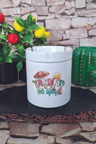 giftkonsept Tanned Tipsy Summer Themed Printed Ceramic Lid Odorless Ashtray