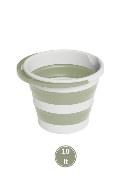 12den Katlanır Bebek Banyo Su Kovası, Saplı Oluklu Akordiyon Çok Amaçlı Kova Sepet 10 lt Yeşil