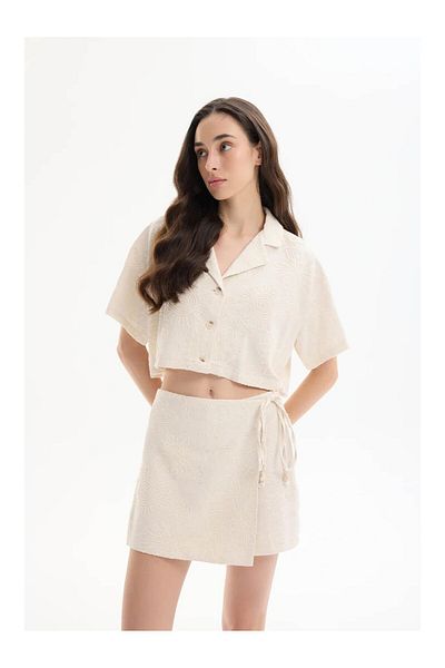 Coral Tie Detailed Shorts Skirt Natural