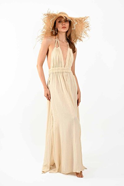 VETTA V yaka %100 Muslin Elbise