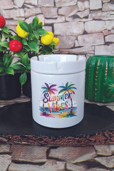 giftkonsept Summer Vibes Colorful Palms Summer Themed Printed Ceramic Lid Odorless Ashtray