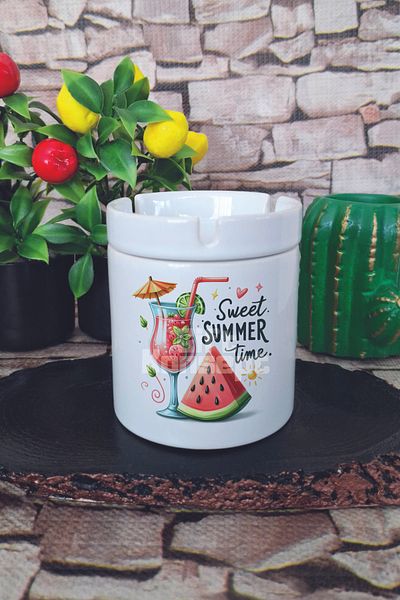 giftkonsept Sweet Summer Time Summer Themed Printed Ceramic Lid Odorless Ashtray