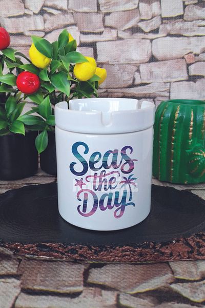 giftkonsept Seas the Day Summer Themed Printed Ceramic Lid Odorless Ashtray