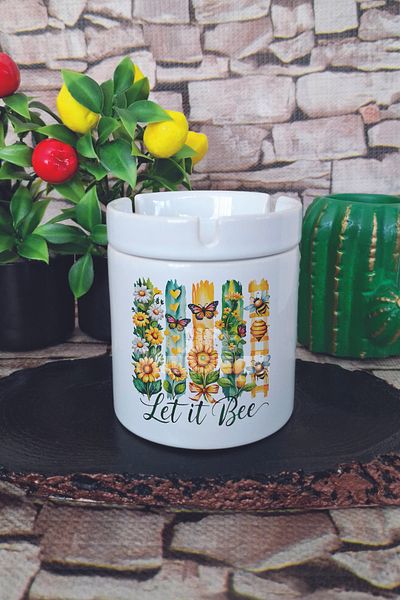 giftkonsept Let It Bee Printed Ceramic Lid Odorless Ashtray