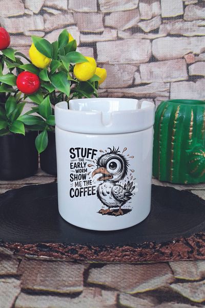 giftkonsept Stuff the Early Worm Show Me the Coffee Printed Ceramic Lid Odorless Ashtray