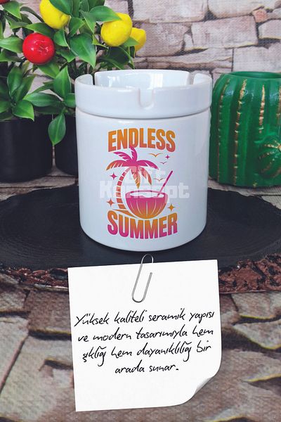 giftkonsept Endless Summer Summer Themed Printed Ceramic Lid Odorless Ashtray