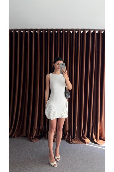 HAZELANNA White Balloon Dress