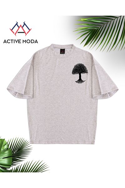 ACTIVE MODA -Men's Cotton Printed White Tree Short Sleeve Tshirt Oversize Big Size