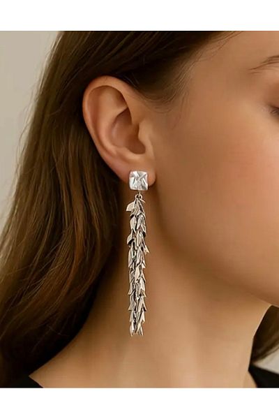 ER TAKI Rhinestone Silver Colorful Long Dangle Stylish Party Engagement Henna Wedding Wedding Evening Dress Earrings