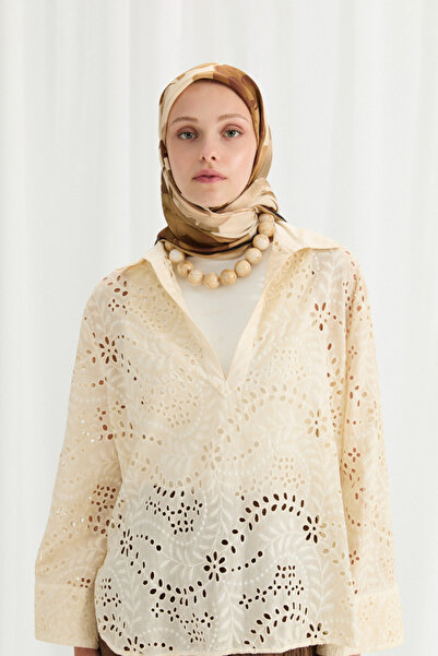 cs camellia scarf Lotus Desen Soft Eşarp - Tereyağ Sarısı