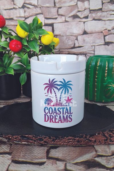 giftkonsept Coastal Dreams Summer Themed Printed Ceramic Lid Odorless Ashtray