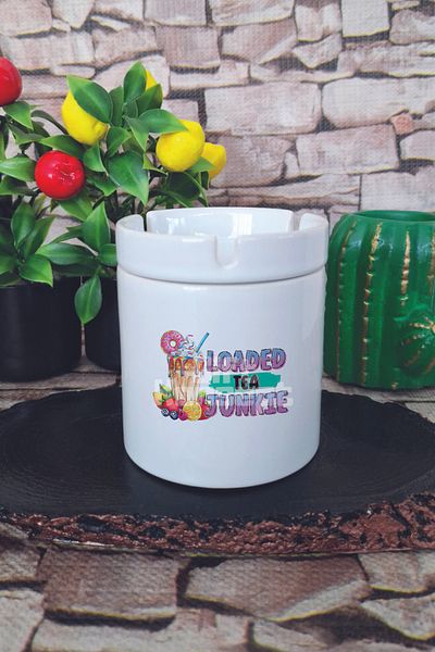 giftkonsept Loaded Tea  Summer Themed Printed Ceramic Lid Odorless Ashtray
