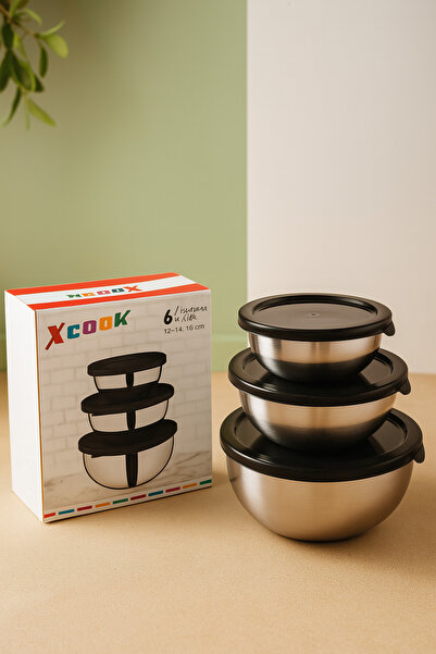 COOK 6 Piece Steel Storage Container Set with Lids |   12-14-16cm |   Ideal Sizes |   Boxed Product |