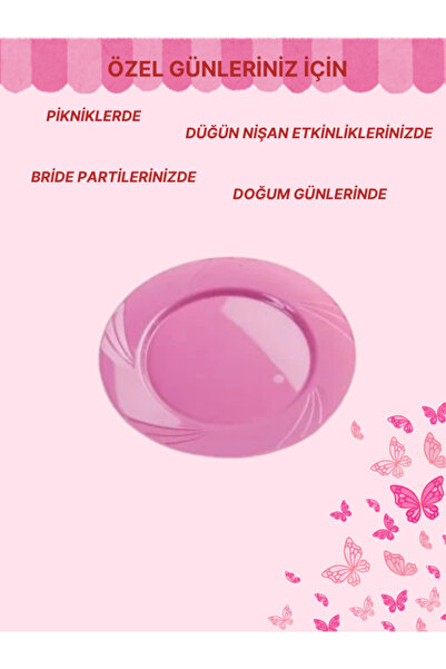 MEZ-PACK Doğum Günü Tabağı Özel Gün Için 12 Adet Pembe Etkinlik Tabağı 230 Mm