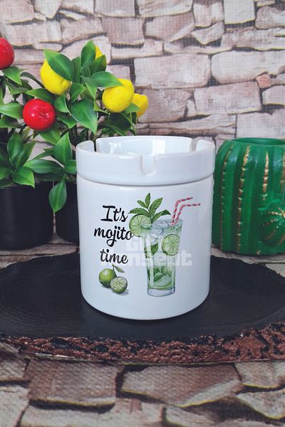 giftkonsept Its Mojito Time Summer Themed Printed Ceramic Lid Odorless Ashtray
