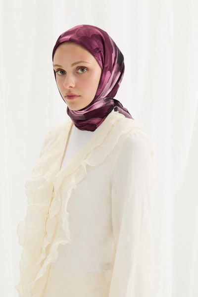 cs camellia scarf Lotus Desen Soft Eşarp -Açık Mürdüm