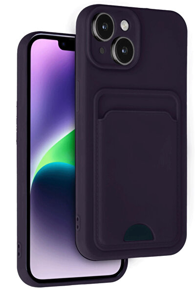 NewFace حافظة آيفون 14 من السيليكون مع بطاقة عمل كلفن - أرجواني غامق LZWDR