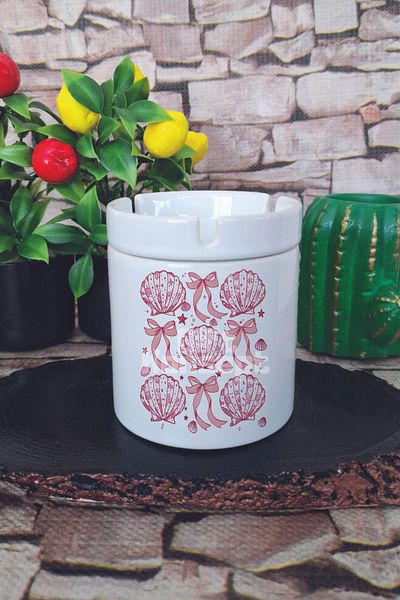 giftkonsept Coquette Seashell Seashells Summer Themed Printed Ceramic Lid Odorless Ashtray