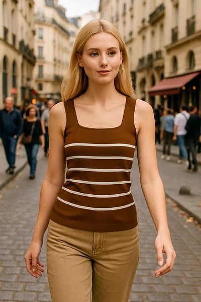 sole stories Square Collar Women's Thick Strap Thin Striped Knitwear Blouse