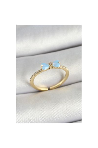 Skygo Gold Color Adjustable Women's Ring with Brass Bow Figure and Zircon Stone - Tj-Byk3760