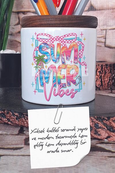 giftkonsept Coquette Summer Vibes Printed Ceramic Pen Holder Desktop Organizer