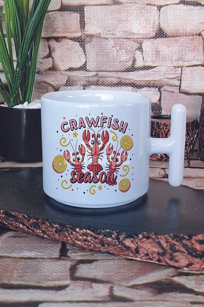 giftkonsept Crawfish Season Preppy Printed t Handle Latte Cup Mug Cup