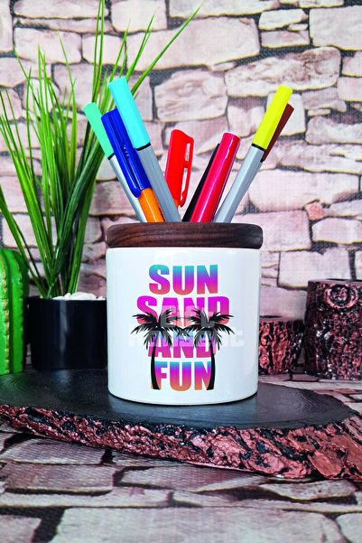 giftkonsept Ηλιακός Άμμος Και Διασκέδαση Εκτυπωμένος Κεραμικός Θήκη Στυλό Επι...