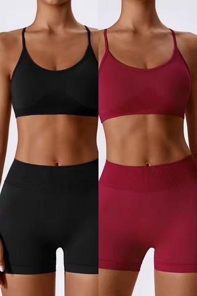 lytonstore Women's Burgundy and Black Crop-Mini Leggings Combination Set of 4 Advantageous Product Package