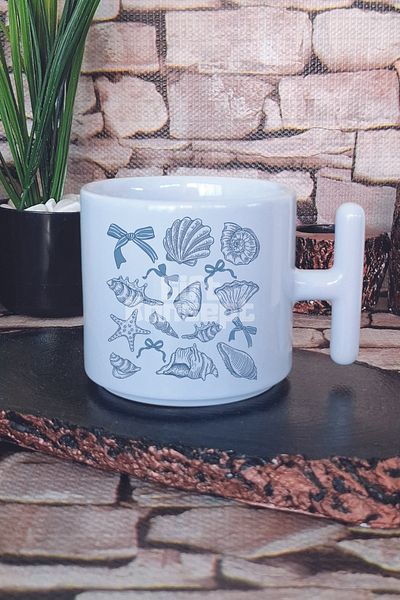 giftkonsept Seashells Ribbon Printed t Handle Latte Cup Mug Cup