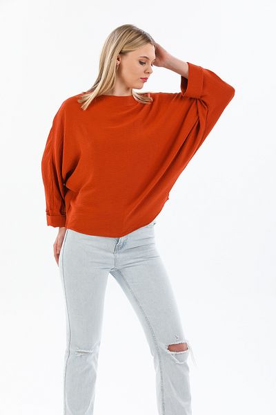 NEW LAVİVA Women's Indigo Double Sleeve Oversized Loose Blouse - 700-2943