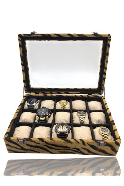 Dijital Çarşı Diji 15 Watch Box Watch Case Tiger Inside Coffee Cream Padded