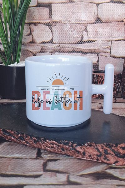 giftkonsept Life Is Better at Beach Printed Latte Cup Mug with t Handle