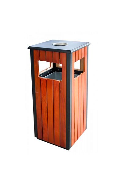 Raki Outdoor ashtray with square wooden trash can 35x35xh80cm